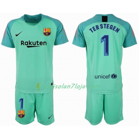Camisola FC Barcelona Guarda Redes TER STEGEN 1 Criança Equipamento 2018/19 Manga Curta
